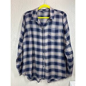 Lucky Brand Soft Thin Blue Plaid Womens Flannel Button Up‎ Shirt Blouse Sz Small